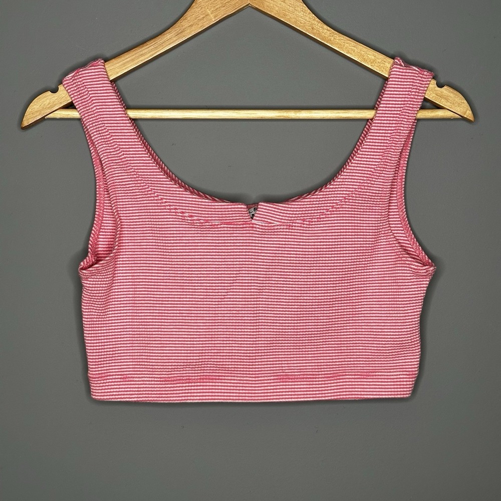 VTG 80s 90s Y2K LA Movers Womens Tank Crop Top Pink White Striped Size XL